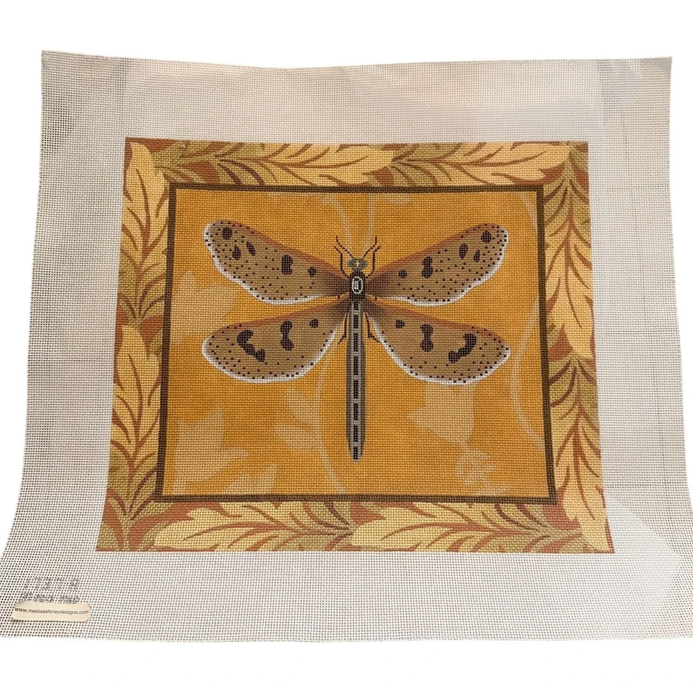 Melissa & Shirley Hand Painted Dragonfly Needlepoint Canvas Vintage 15 x 13